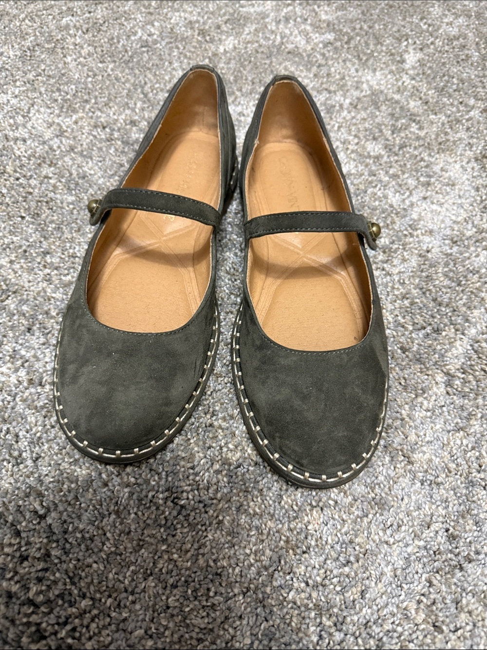 Crown Vintage Olive Suede Mary Jane Flats